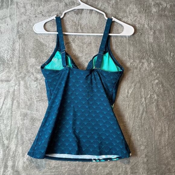 Title Nine Sz 32D Bodacious‎ Tankini Swim Top Turquoise Floral Detail Blue New - Picture 5 of 5
